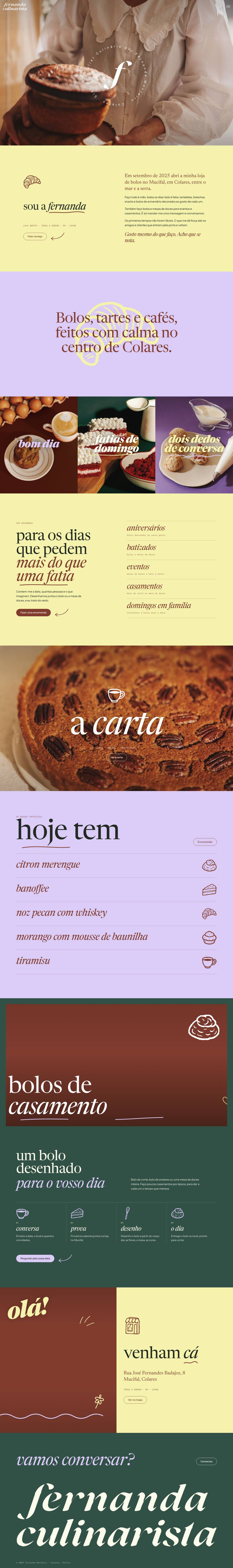 Fernanda Culinarista website on desktop, scrolling from hero to footer