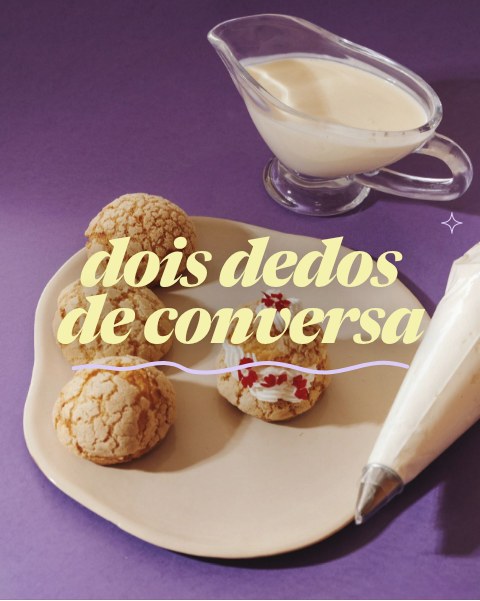 “dois dedos de conversa” poster: choux buns on purple