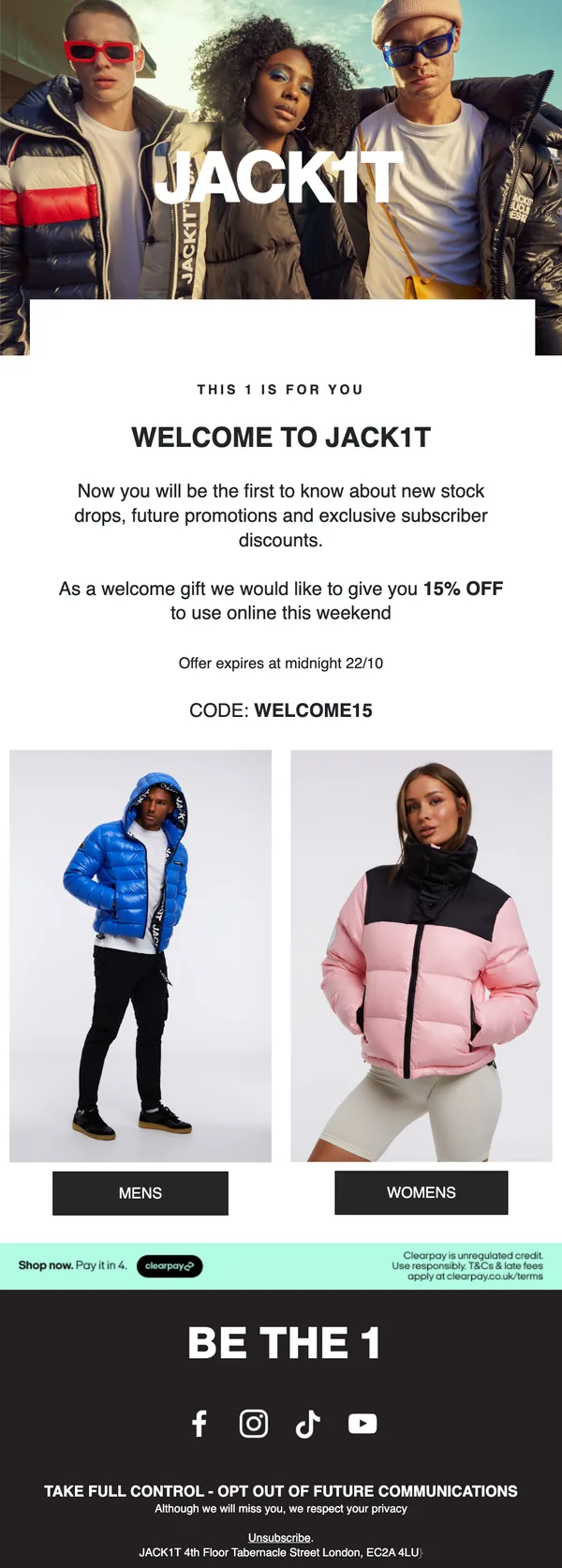 JACK1T welcome email, before