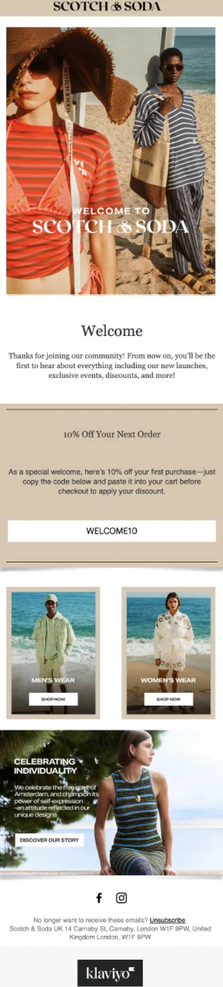Scotch & Soda welcome email, before
